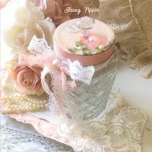Shabby Rose Storage Jar, Vintage Kitchen Canister, Pink Rose decor, Shabby Cottage chic, Craft room storage, bathroom, Fanny Pippin