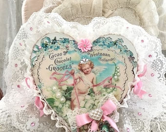 Cherub Heart Shaped Decorative Box, Shabby French Cherub, Coquette, Vintage style valentine decor, Fanny Pippin