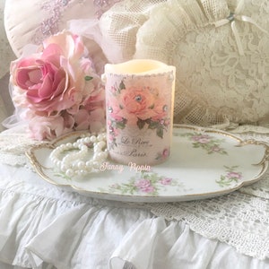 Shabby Pink Rose Flammenlose Kerze, Dekorierte Kerze, Shabby Pink Dekor, Shabby Cottage Chic, Romantische Beleuchtung, Fanny Pippin