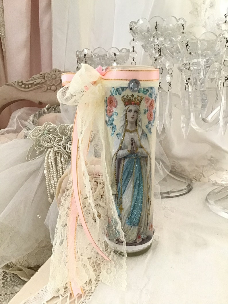 Shabby Virgin Mary Prayer Candle Madonna Religious Candle - Etsy