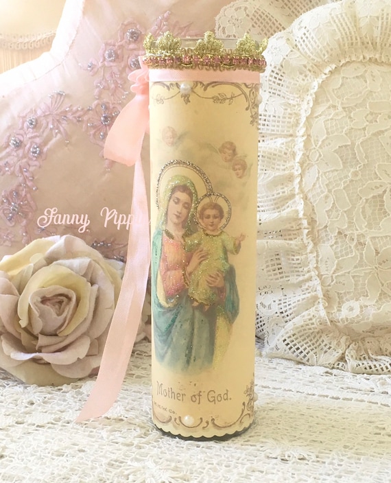 Virgin Mary Prayer Candle Mother of God Madonna Shabby | Etsy