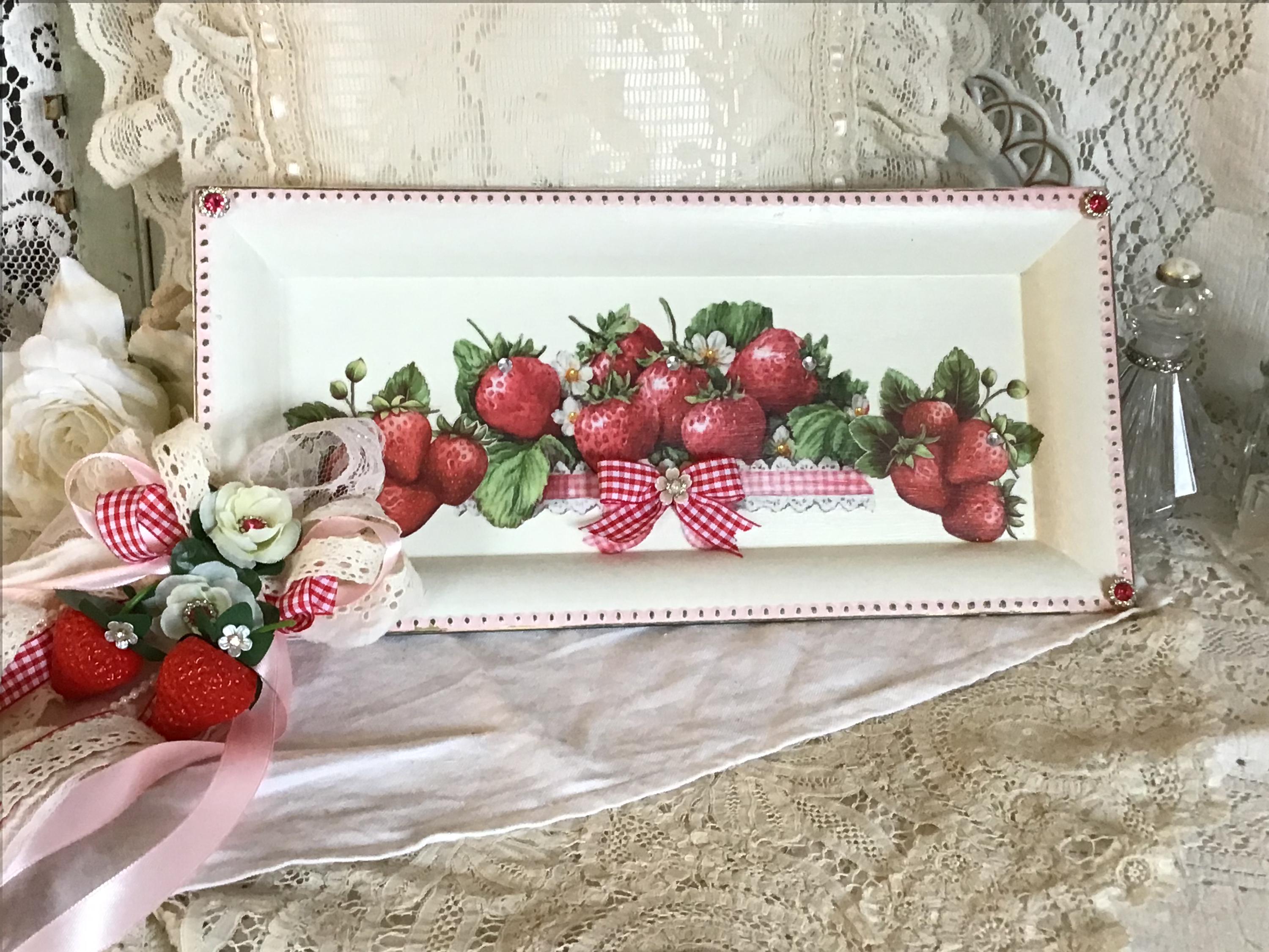 Pink Strawberry Shabby Chic Decorative Tray | Cottagecore Serving Tray ...