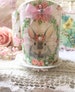 Shabby Victorian Bunny flameless candle, Pink Roses, Kitchen decor, Battery operated candle, LED Candle, cottage chic, Fanny Pippin 