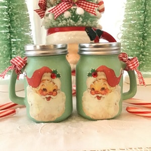 Vintage Retro Santa S&P Shaker Set: Jadeite Green Christmas Kitchen Decor