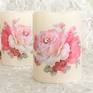 Shabby Pink Roses Flameless Candles, Flickering LED Candles, Floral Candles, Shabby Pink Decor, Shabby Cottage Chic, Fanny Pippin