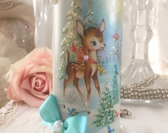 Vintage Christmas Deer, Flameless Candle, Retro Christmas Candle, Kitsch, Battery candle, Farmhouse Christmas, cottage chic, Fanny Pippin