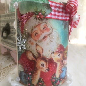 Vintage Santa & Deer Flameless Candle: Kitsch Christmas Decor