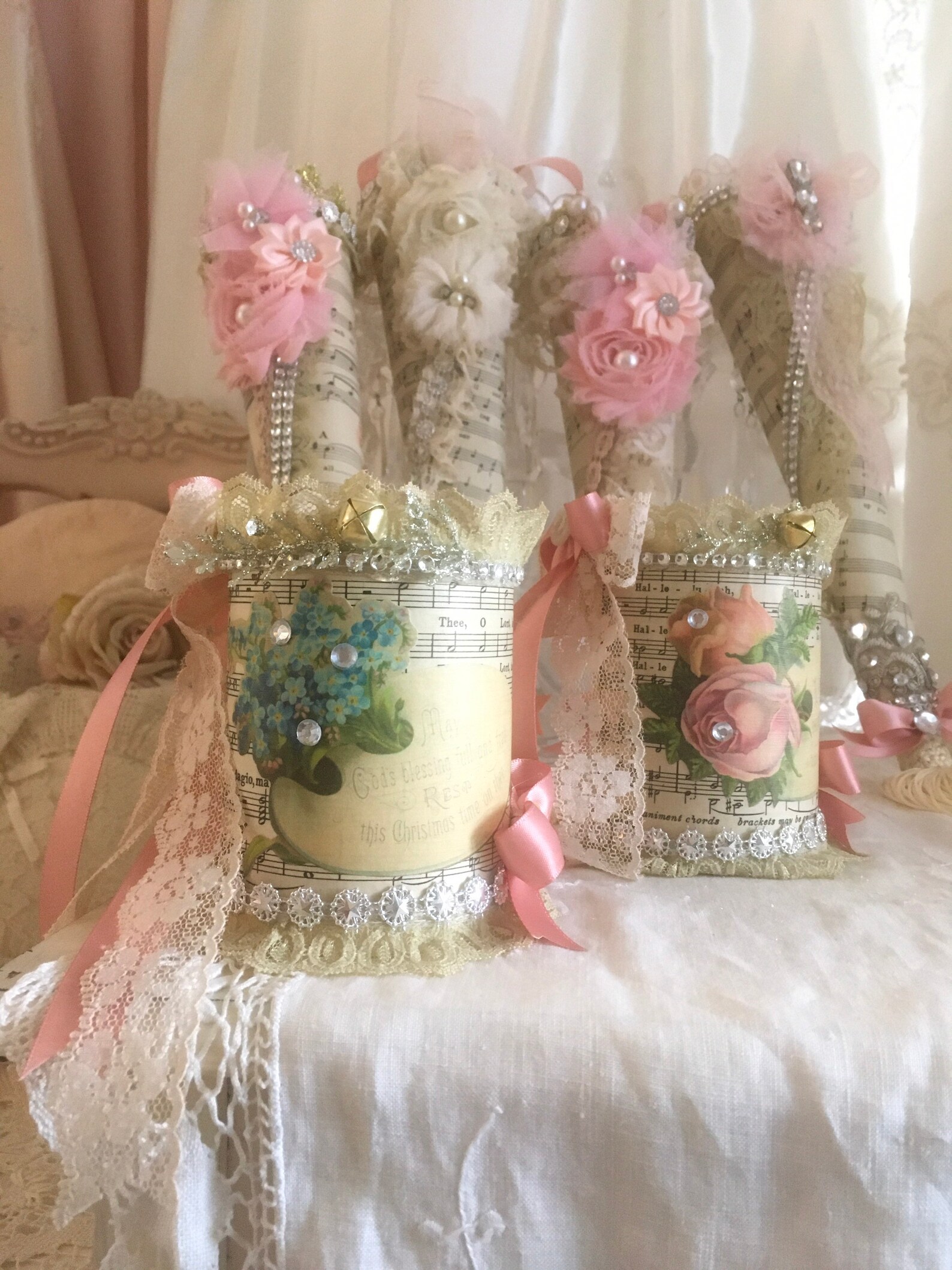 Victorian Christmas Candle Flameless Candle Pink Rose Etsy