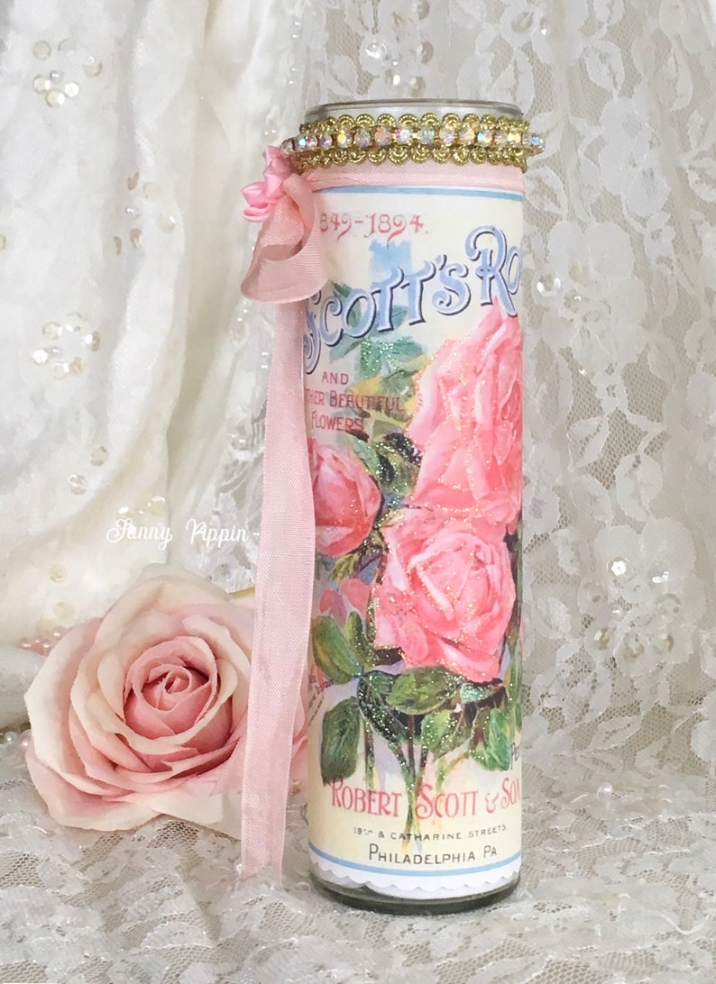Shabby Rose Candle Prayer Candle Pink Decor Romantic Etsy