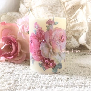 Shabby Pink Rose Flameless Candle, Wax LED Candles, Shabby Pink Decor, Shabby Cottage Chic, Romantic Lighting, Fanny Pippin