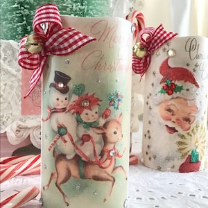 Vintage Snowman Christmas, Flameless Candle, Retro Christmas Candle, Kitsch, Battery candle, Farmhouse Christmas, cottage chic, Fanny Pippin