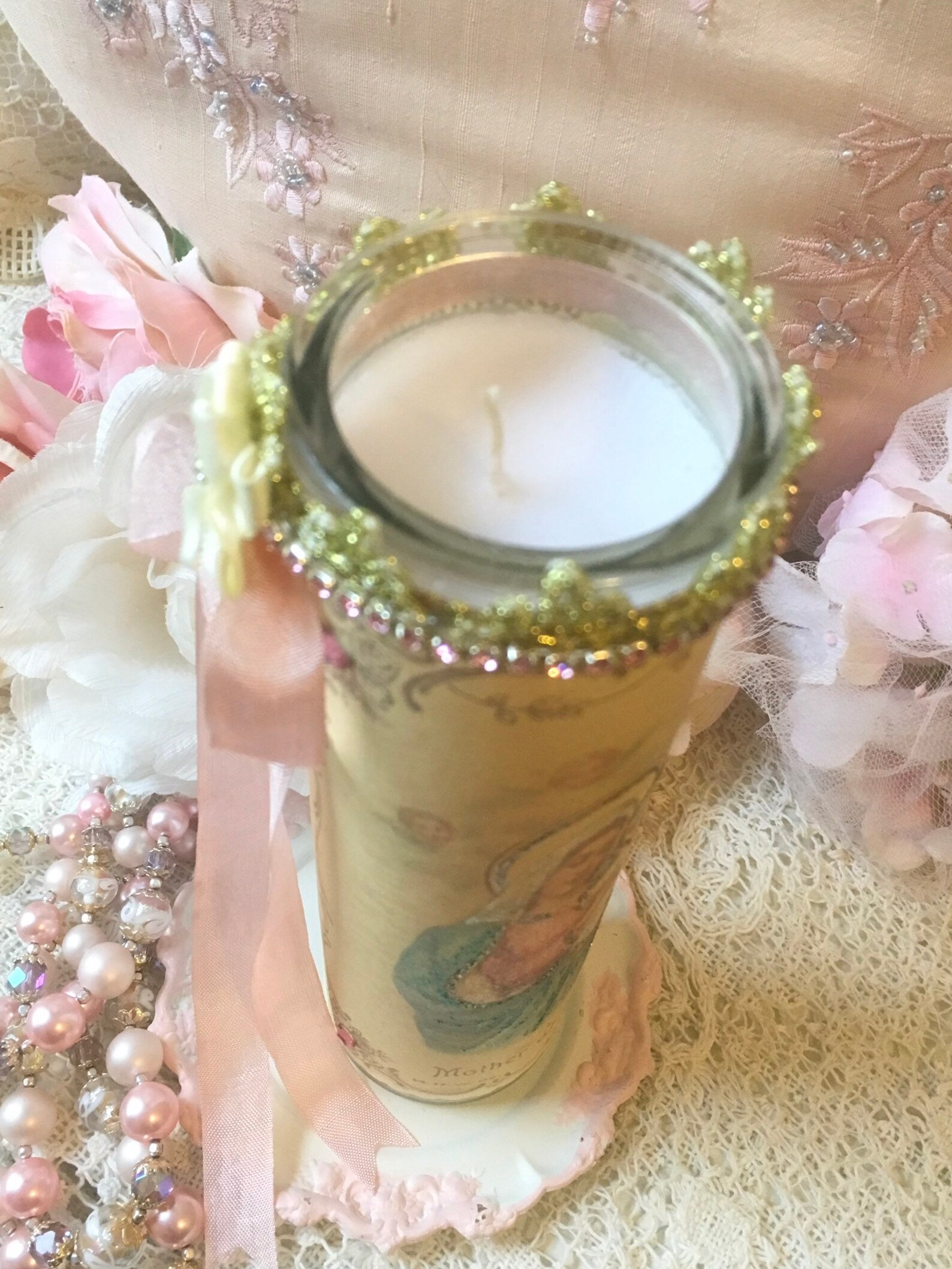 Virgin Mary Prayer Candle, Mother of God, Madonna, Shabby Religious ...