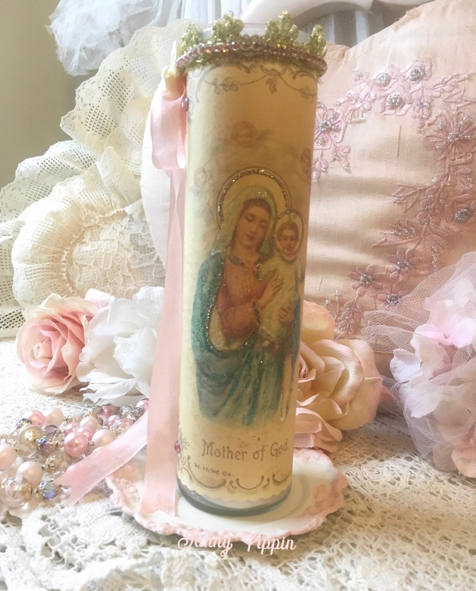 Virgin Mary Prayer Candle, Mother of God, Madonna, Shabby Religious ...