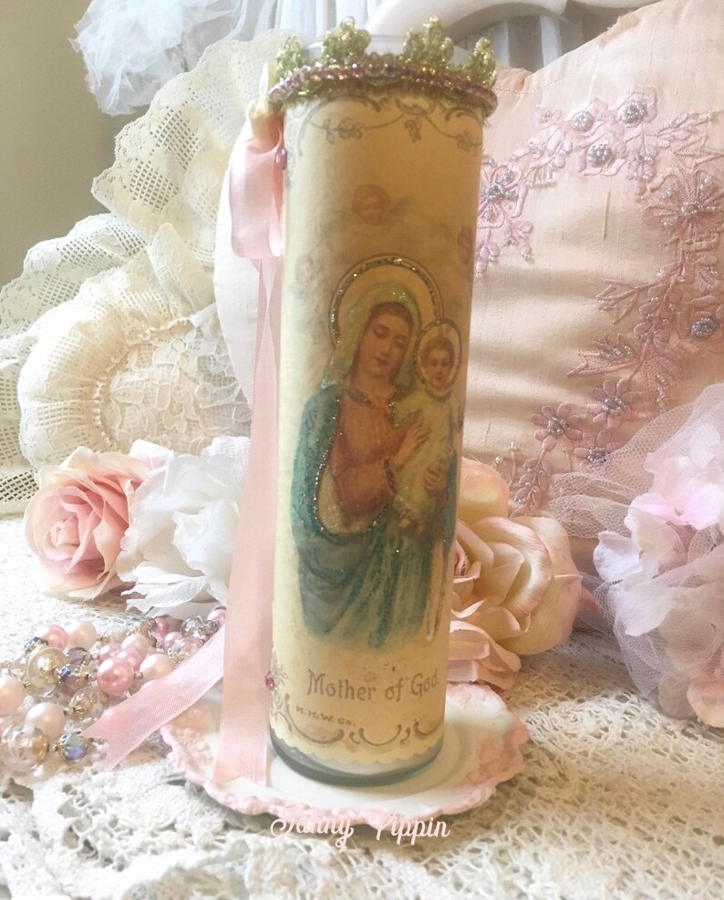 Virgin Mary Prayer Candle Mother of God Madonna Shabby - Etsy