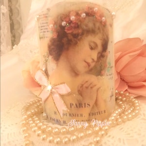 Shabby Chic Angel Flameless Candle: Pink Roses Cherub Decor