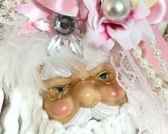 Handgemachte Shabby Pink Santa Ornament: Viktorianische Weihnachtsdekoration
