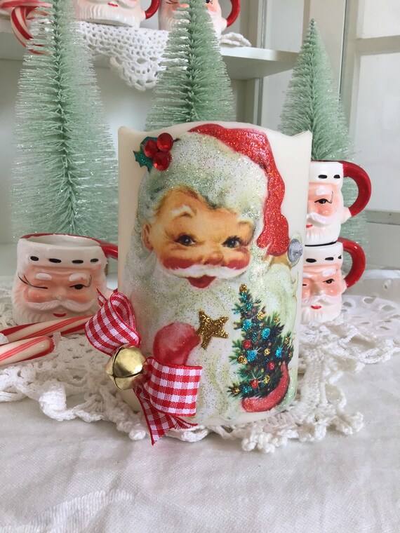 Bougie Père Noël Vintage - Décoration De Noël Rétro En Cire