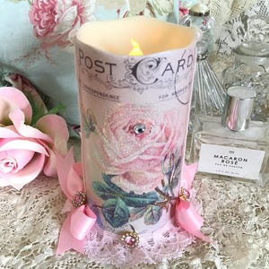 Shabby Pink Roses Flameless Candle, LED Candles, Shabby Pink Rose candle Decor, Shabby Cottage Chic, Romantic Lighting, Fanny Pippin