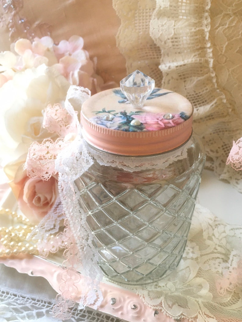 Shabby Chic Glass Storage Jar: Pink Rose Bird Decor - Etsy