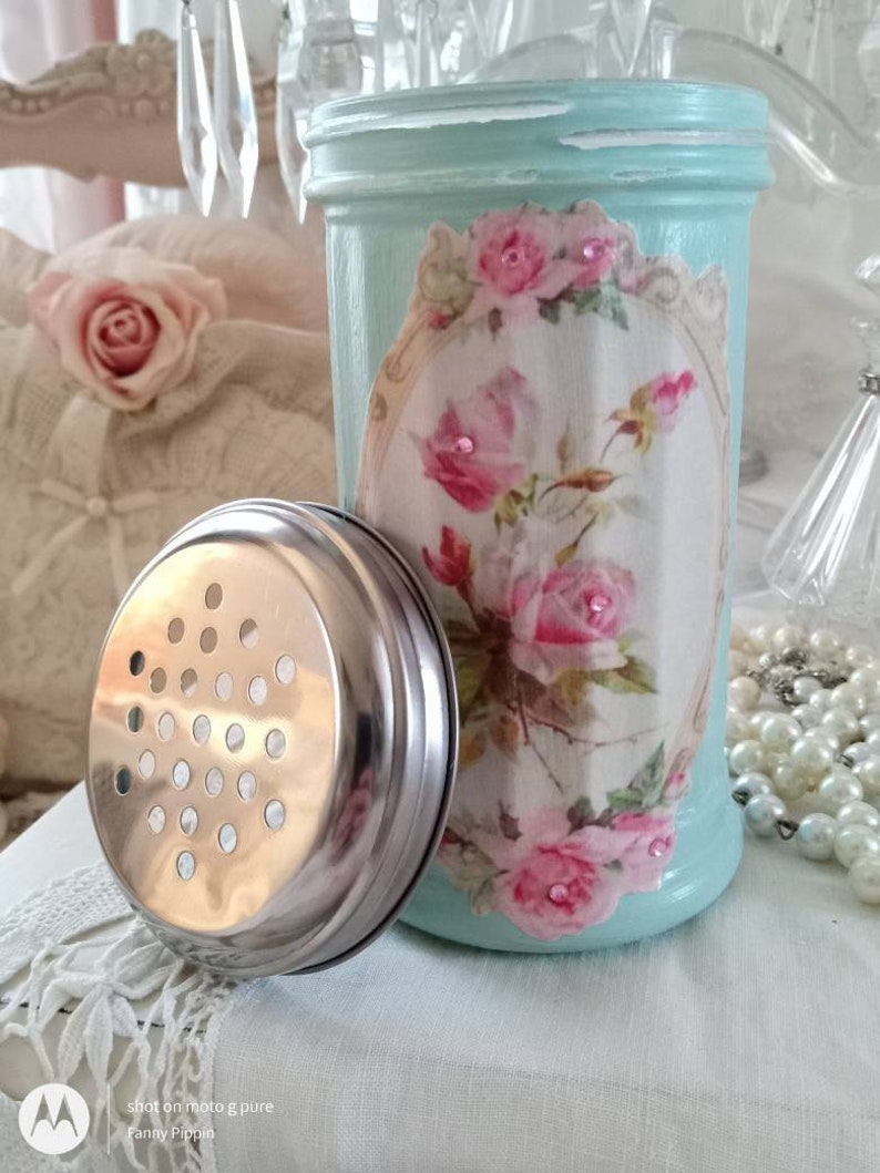 Vintage Style Aqua Sugar Shaker Jar Shabby Pink Kitchen Etsy