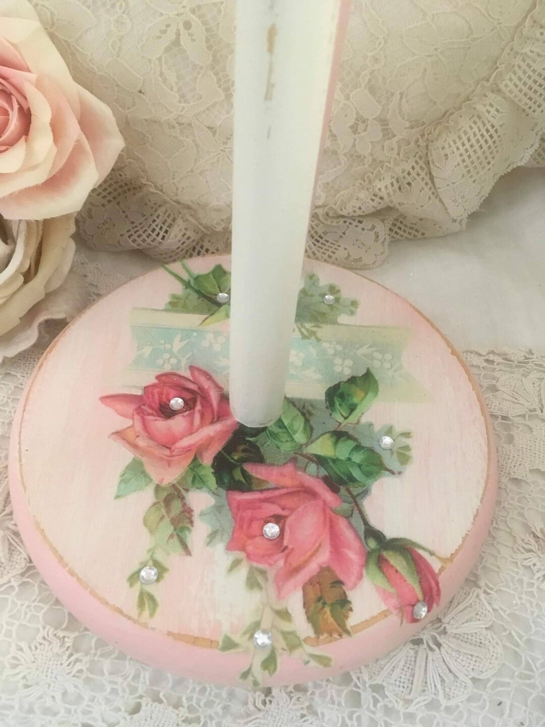 Pink Paper Towel Holder Shabby Pink Roses Paper Towel Stand Etsy