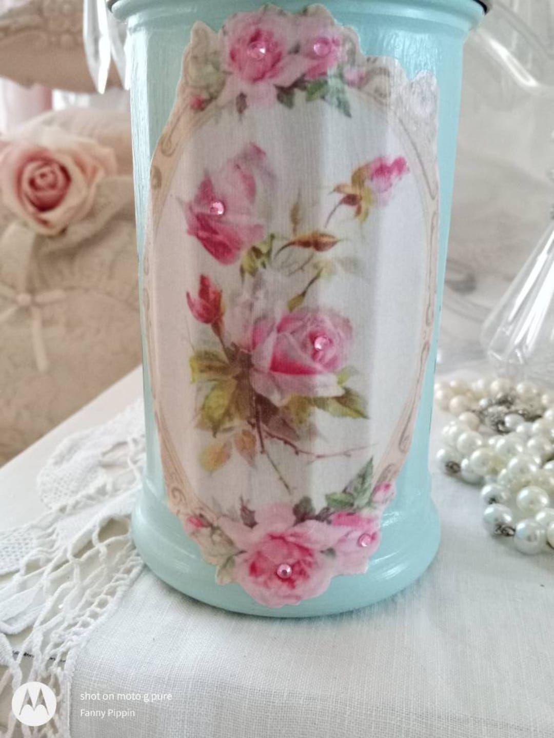 Vintage Style Aqua Sugar Shaker Jar, Shabby Pink Kitchen, Vintage