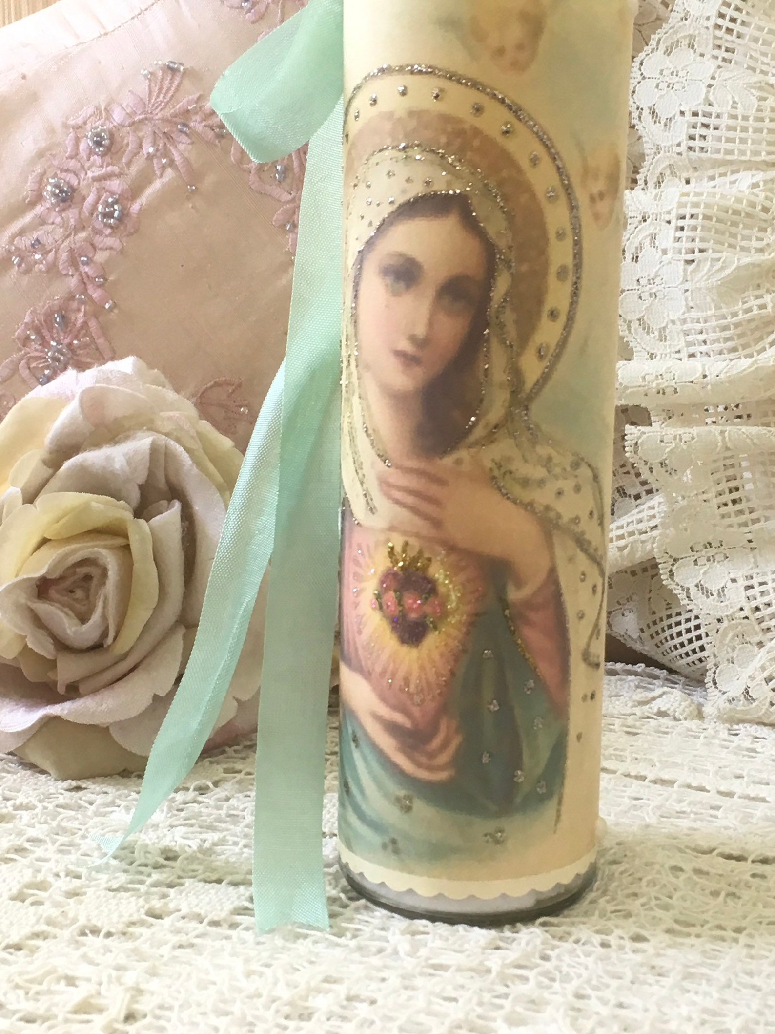 Shabby Virgin Mary Prayer Candle Madonna Religious Candle | Etsy