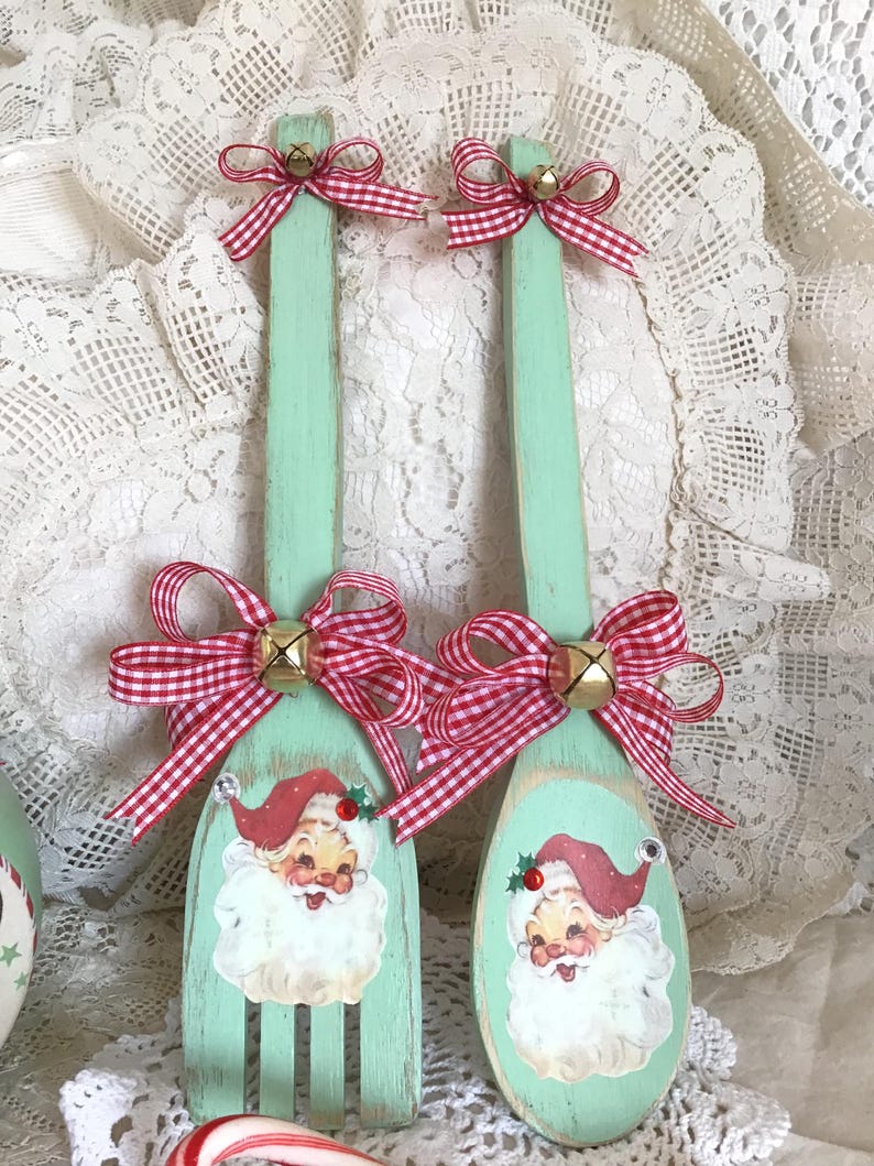 Santa Spoon Vintage Christmas Santa Spoon & Fork Magnets: Jadeite Kitchen Decor - Etsy