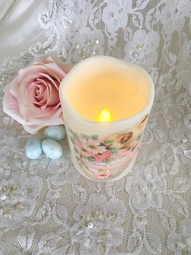 Shabby Easter Candle Flameless candle shabby cottage chic Etsy.de