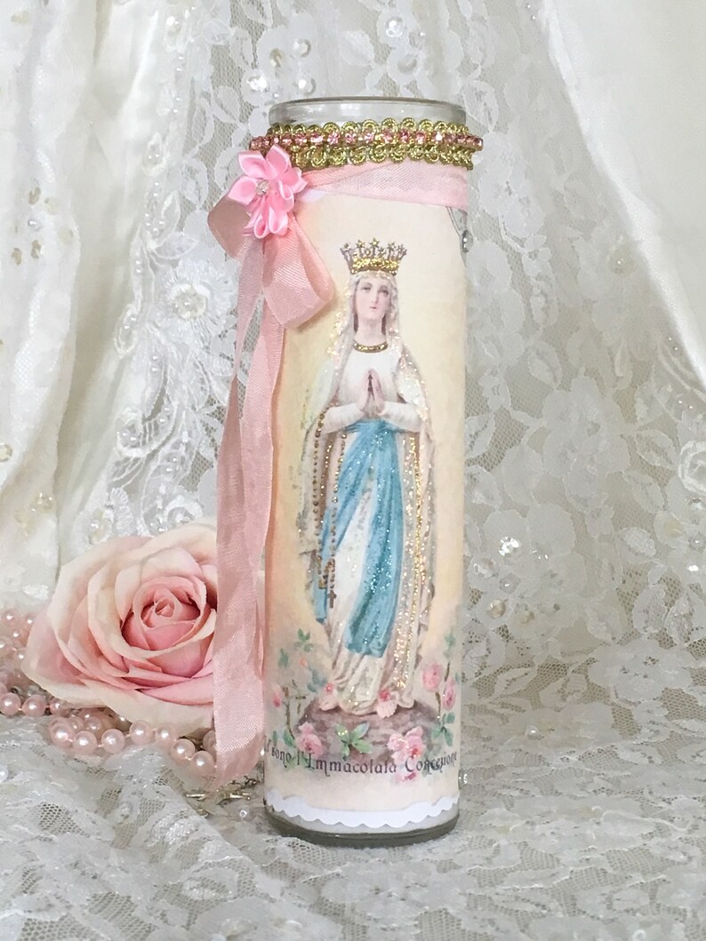 Shabby Virgin Mary Prayer Candle Madonna Religious Candle Etsy