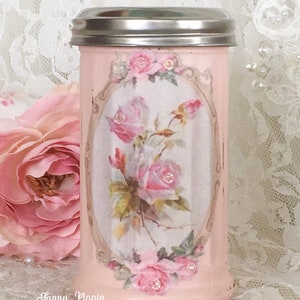 Shabby Pink Sugar Shaker, Vintage style Kitchen, Cinnamon, cheese shaker, Retro kitchen, Vintage camper, shabby pink roses, fanny Pippin