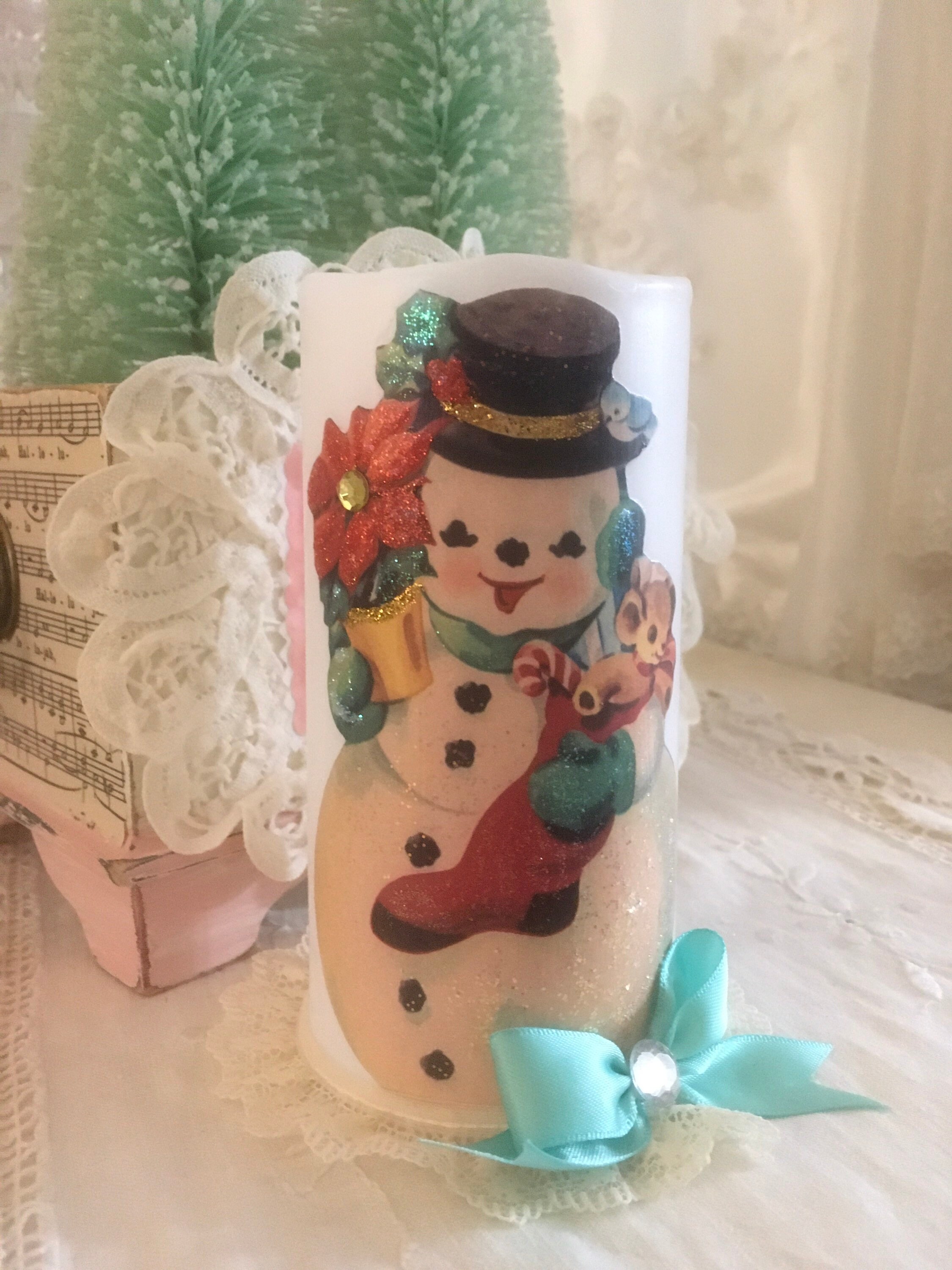 ヴィンテージクリスマススノーマンフレームレスキャンドル：レトロ