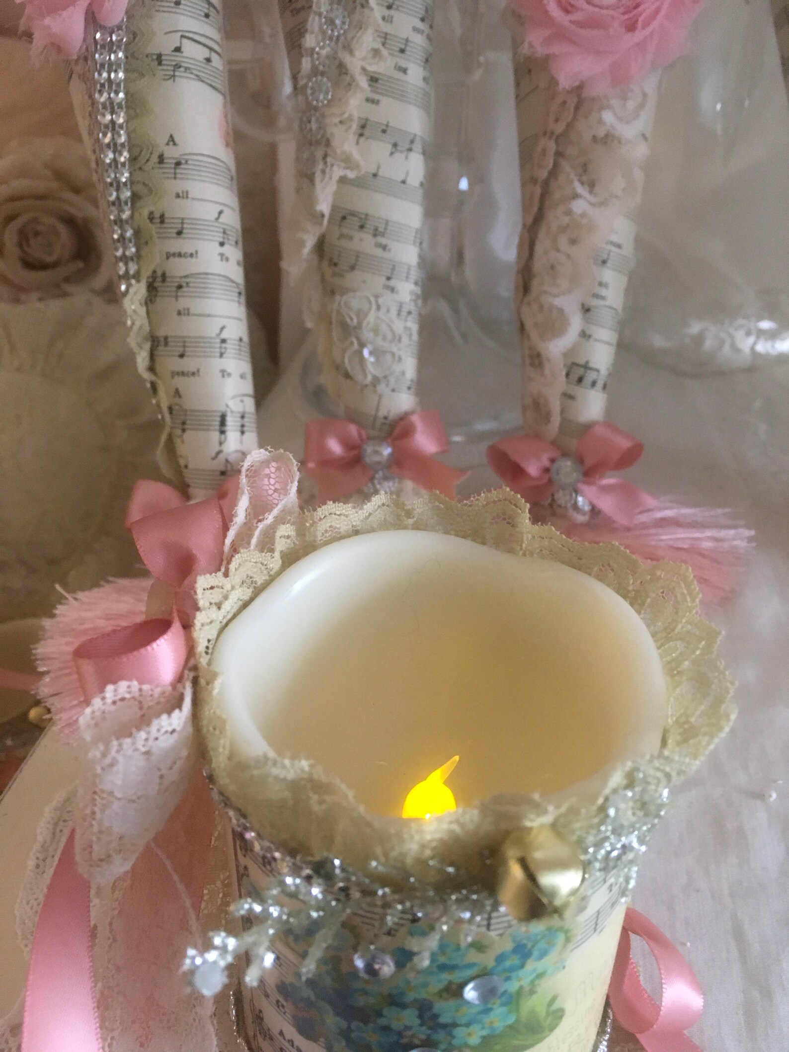 Victorian Christmas Candle Flameless Candle Pink Rose Etsy