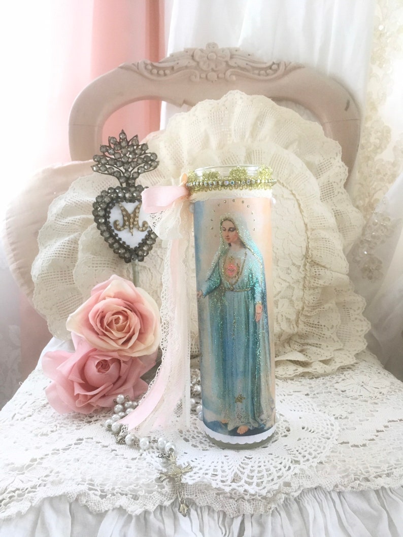 Shabby Virgin Mary Prayer Candle Madonna Religious Candle | Etsy