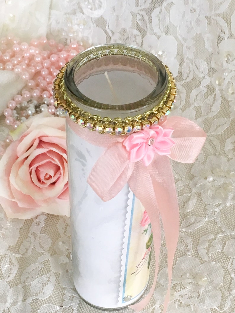 Shabby Rose Candle Prayer Candle Pink Decor Romantic Etsy