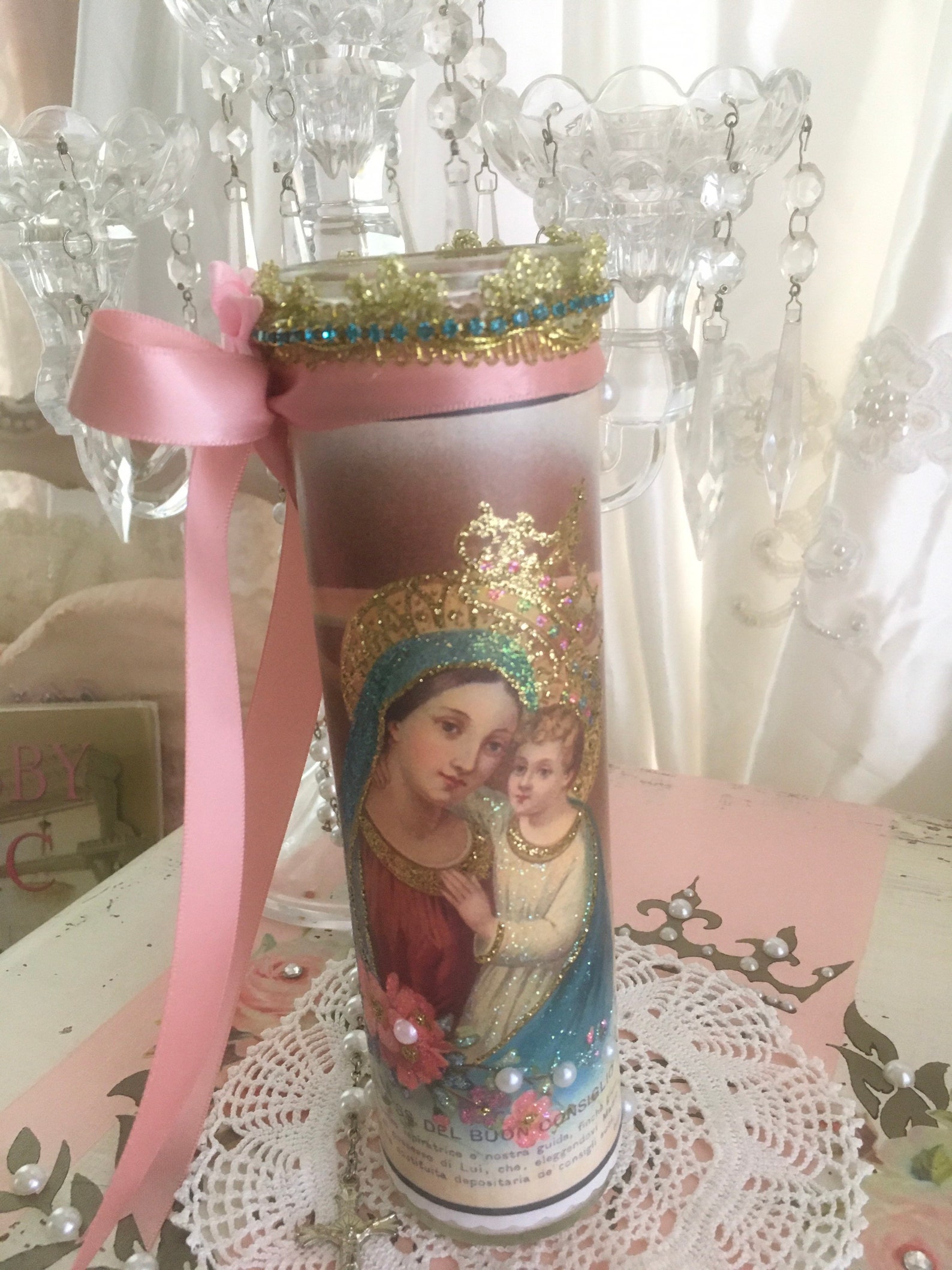 Virgin Mary Prayer Candle Mother of God Baby Jesus Shabby Etsy