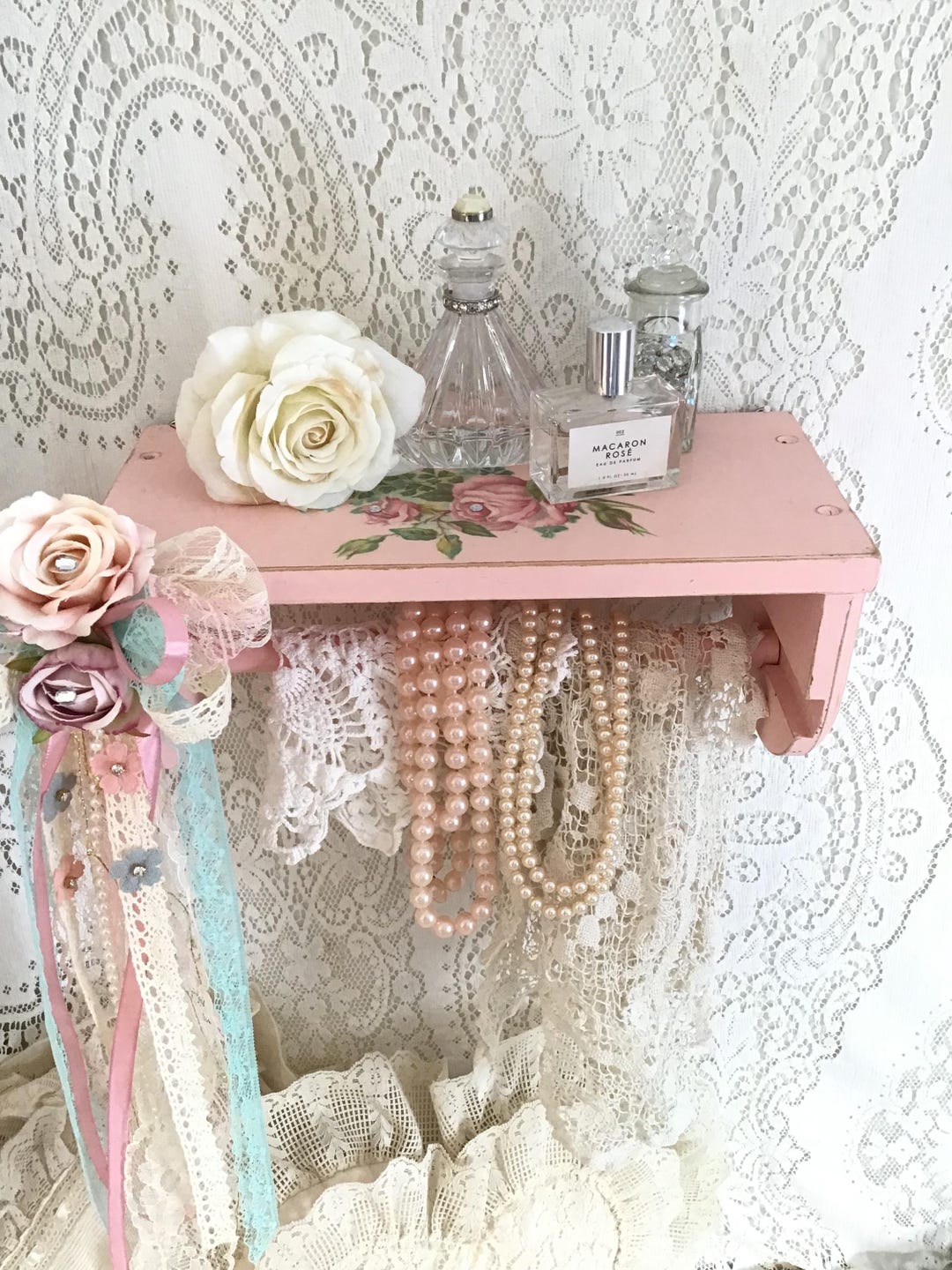 Shabby Pink Shelf, Paper Towel Holder, Pink Paper Towel Shelf, Bathroom ...