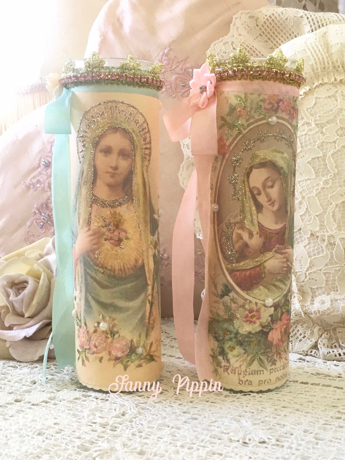 Virgin Mary Prayer Candle Religious candle Shabby Madonna Etsy