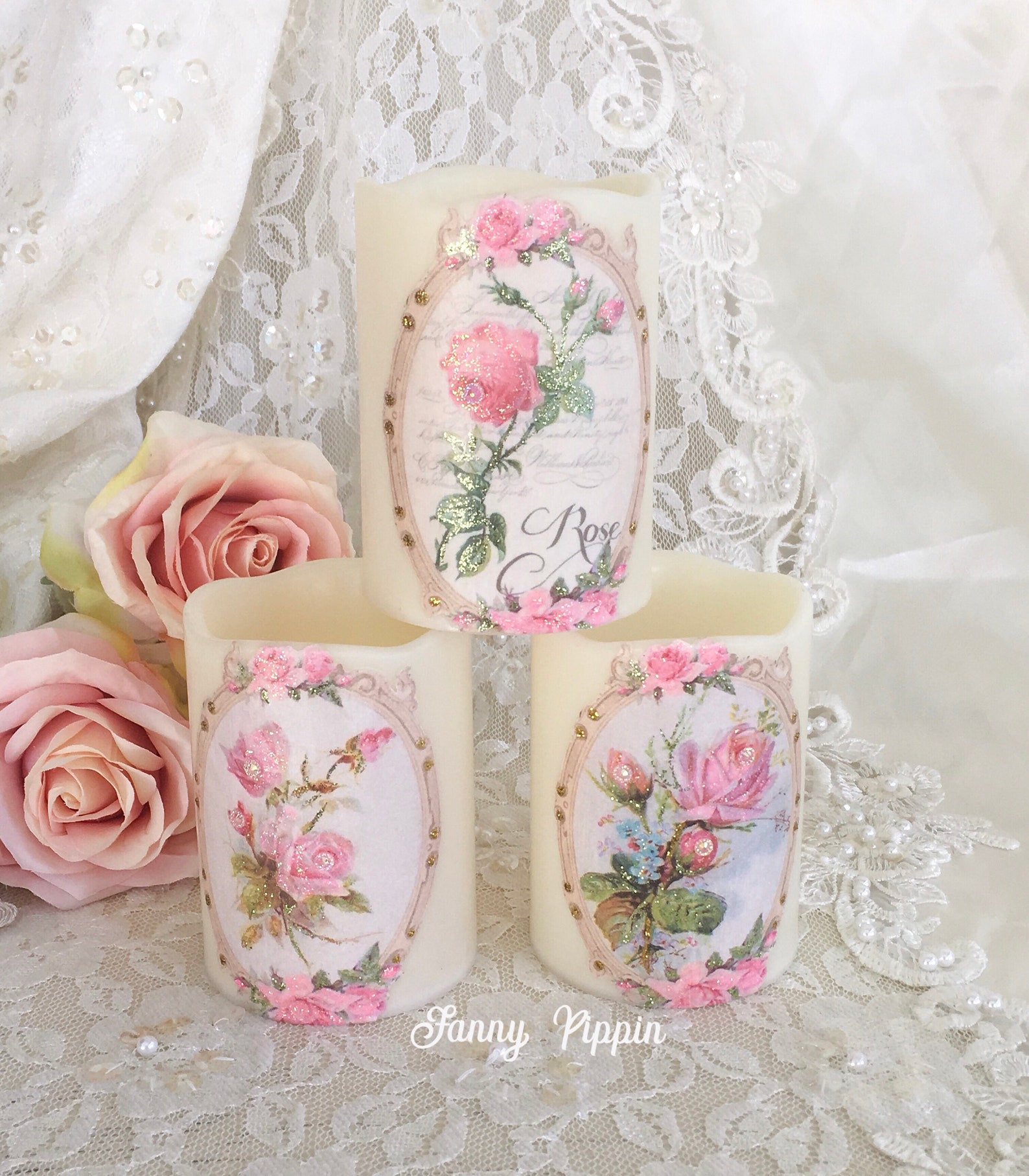 Shabby Pink Rose Candle Wax LED Candles Flameless Candles - Etsy