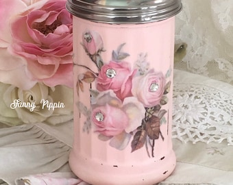Shabby Chic Pink Sugar Dispenser: Vintage Rose Kitchen Decor