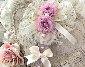 Shabby Chic Hand Mirror: Pink Roses, Victorian Style Vanity Decor