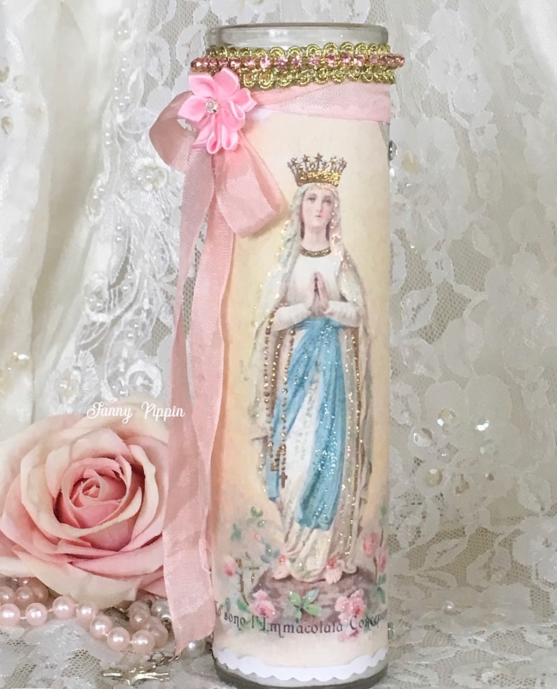 Shabby Virgin Mary Prayer Candle Madonna Religious Candle Etsy