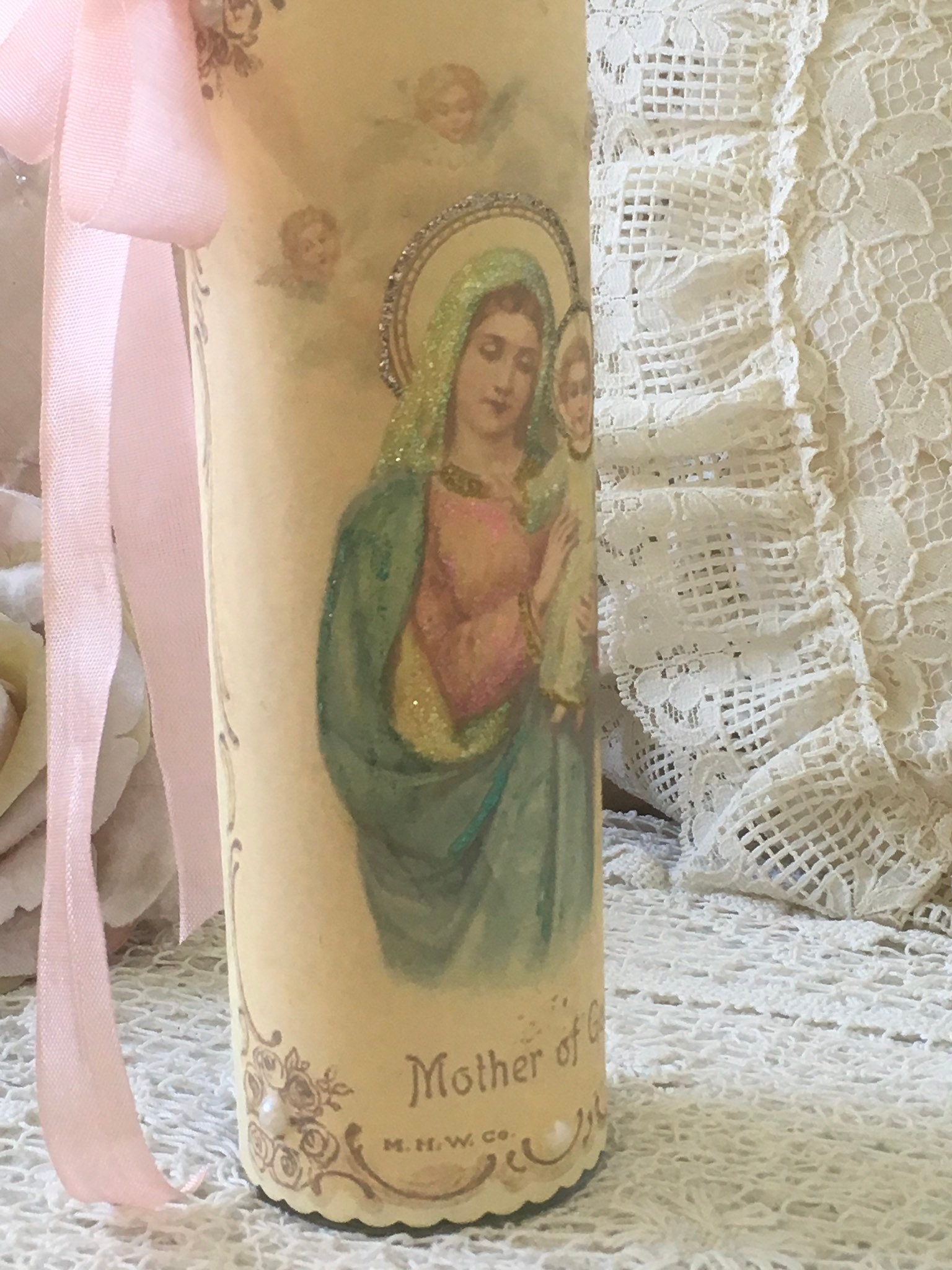 Virgin Mary Prayer Candle Mother of God Madonna Shabby | Etsy