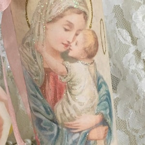 Blessed Mother Prayer Candle, Mother of God, Religious decor, Shabby Madonna, Shabby Pink candle, Altar decor, Fanny Pippin