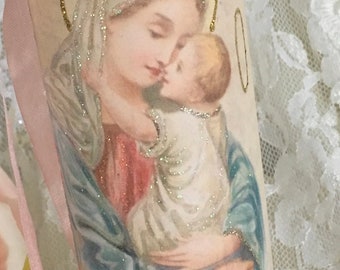 Blessed Mother Prayer Candle: Shabby Chic Madonna, Rhinestone Altar Decor