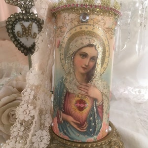 Shabby Virgin Mary Flameless Candle, Prayer Candle, Religious decor, Madonna, Altar decor, Fanny Pippin