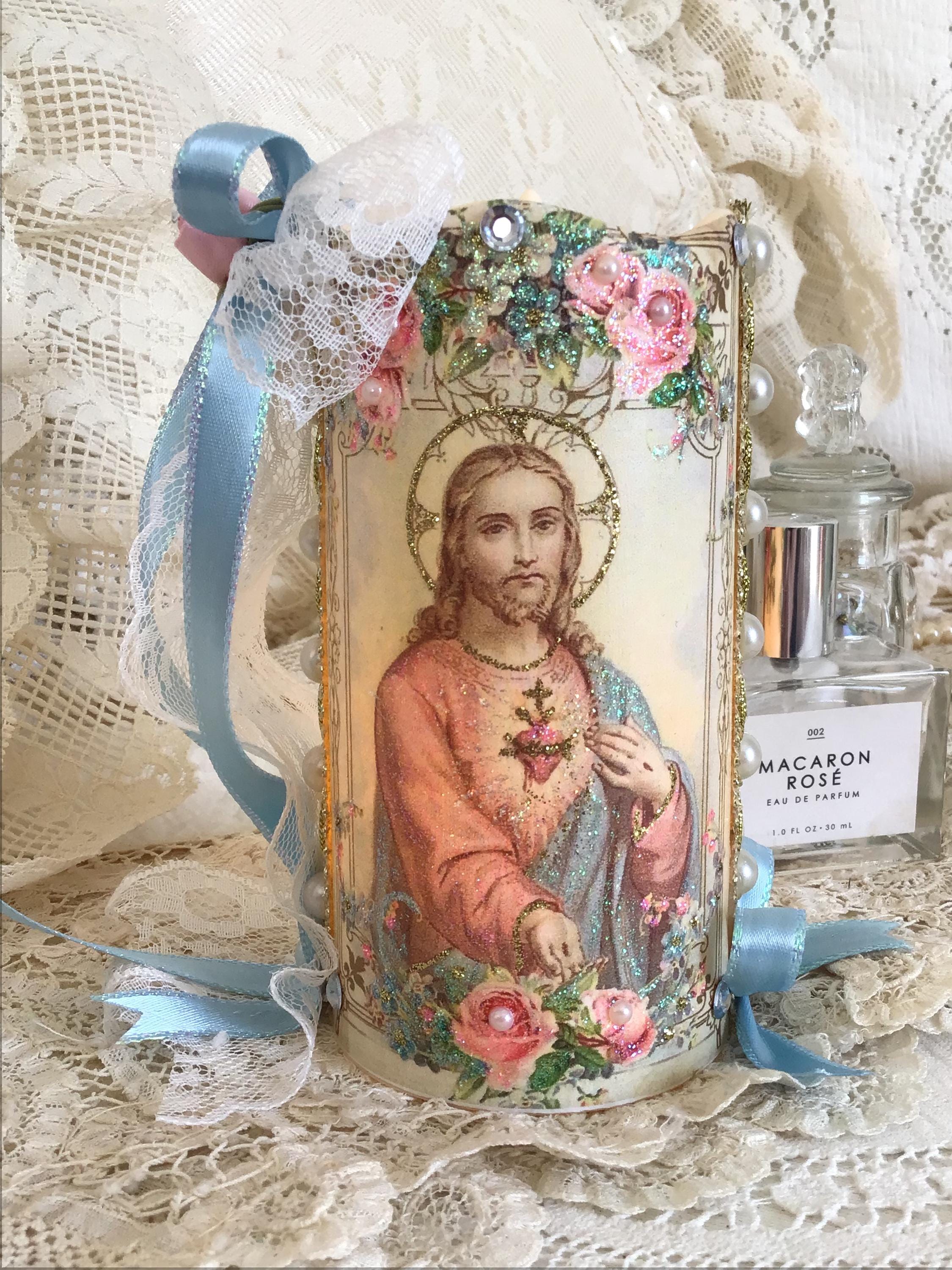 アンティーク ピクチャーフレーム ローズ キリスト マリア 聖書