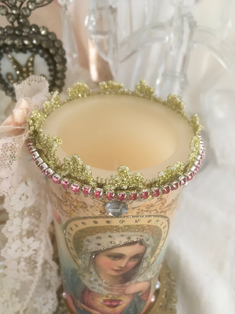 Shabby Virgin Mary Flameless Candle Prayer Candle Religious - Etsy
