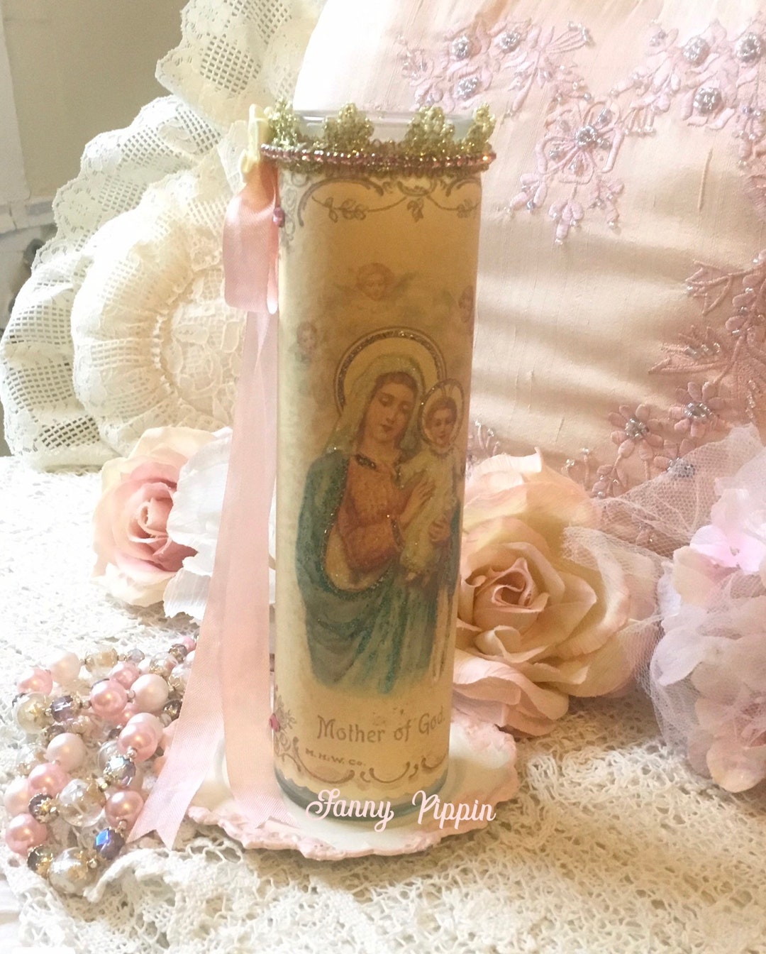 Virgin Mary Prayer Candle, Mother of God, Madonna, Shabby Religious ...
