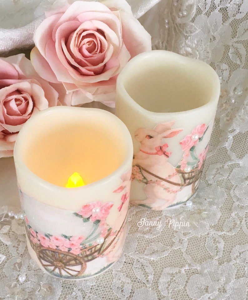 Shabby Easter Bunny Candle Flameless Candles With Victorian Etsy